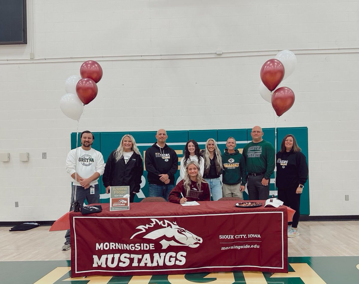 GretnaSoftball's tweet photo. Congratulations to @AdelineFliege on signing this morning to continue her academic and softball career at @Mside_Softball !! Very proud of you Adels! #GoStangs https://t.co/qgEyUsozcI