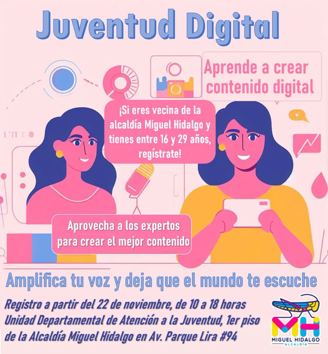 ¡Utiliza las redes sociales para amplificar tu voz! 🗣️

A través de Juventud Digital aprenderás con expertos a manejar tus redes sociales, además de estrategias para mejorar y crecer constantemente. ¿Te animas?

Te esperamos para vivir esta gran oportunidad CUPO LIMITADO.