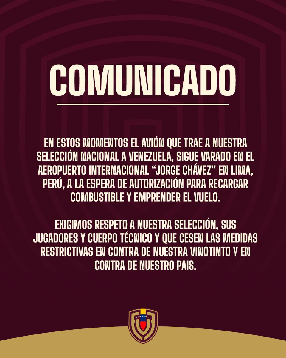 'Venezuela se respeta 🇻🇪' Durísimo comunicado de la FVF tras lo ocurrido en Perú. Es lamentable.