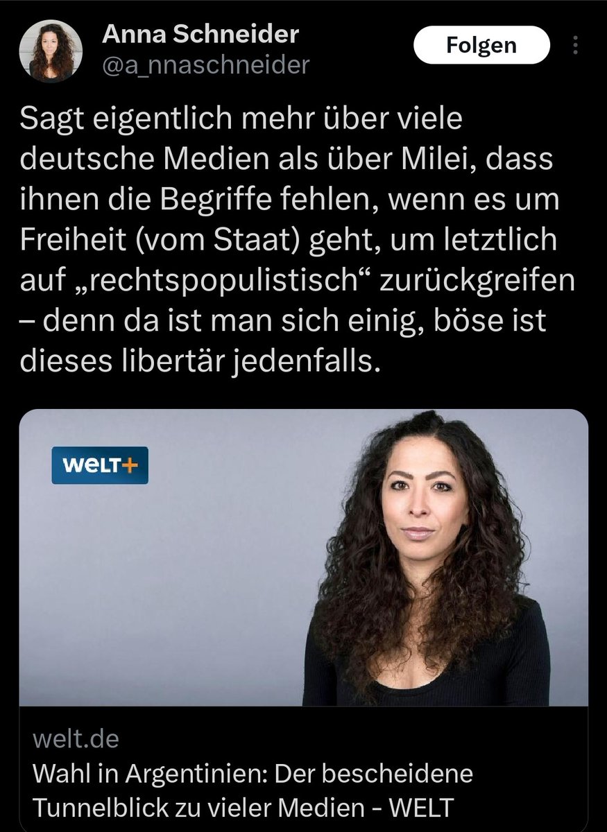 Manche „Liberale“ behaupten: Die neue argentinische Regierung um #JavierMilei ist nicht rechts. Die designierte Vizepräsidentin #VictoriaVillarruel rüttelt aber an der Erinnerungskultur des Landes. Sie verharmlost eine rechtsextreme Diktatur, die Zehntausende ermorden ließ. 1/7