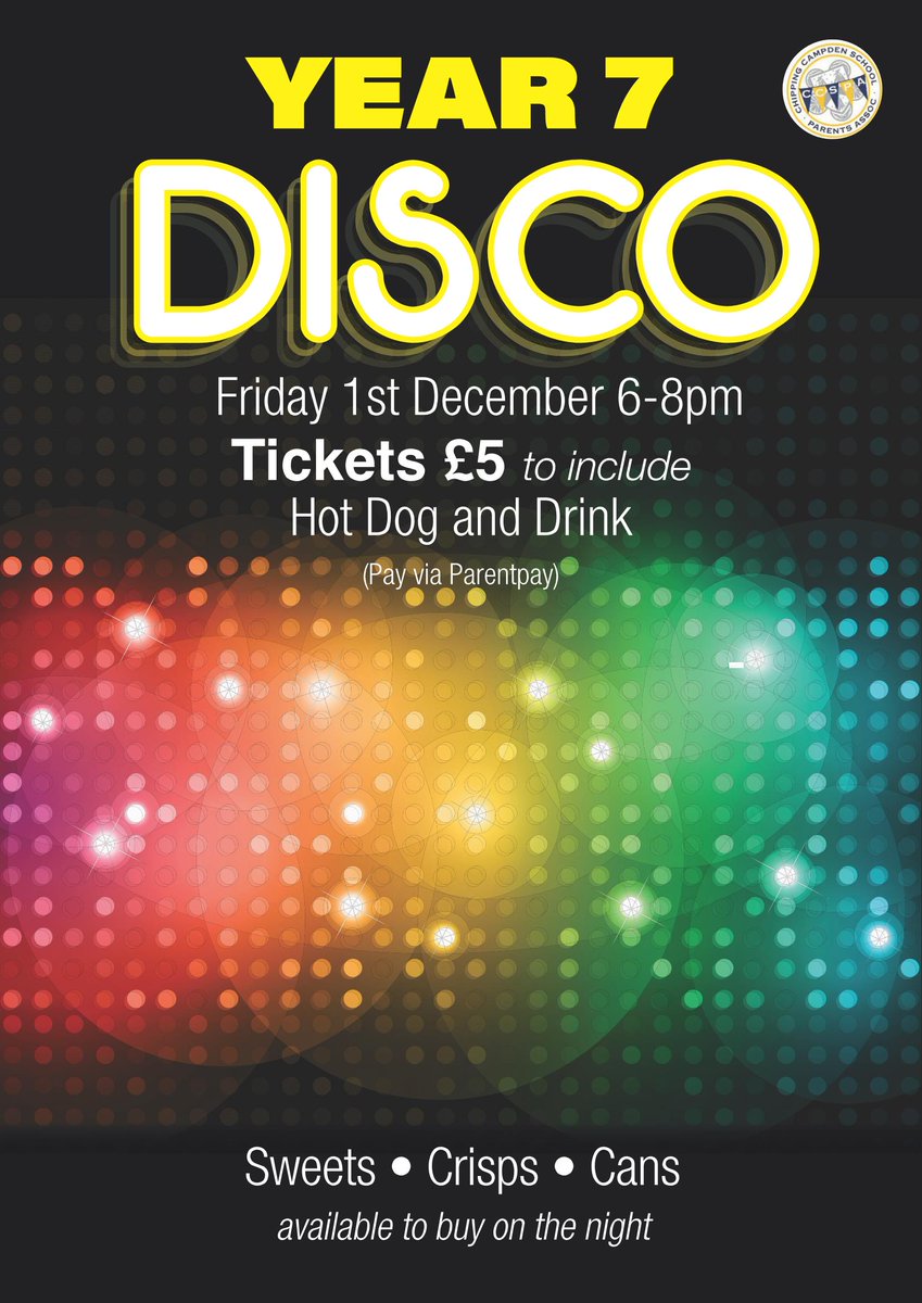 For our year 7 families tickets on sale for the year 7 disco via parent pay. Any questions or if you are able to help on the night, please get in touch.
