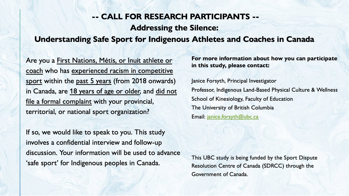 Indigenous athletes and coaches tend not to report racism in Canadian sport. We need to know why. Please contact me if you would like to participate in this project so we can find ways to address it. 🪶 Email: janice.forsyth@ubc.ca