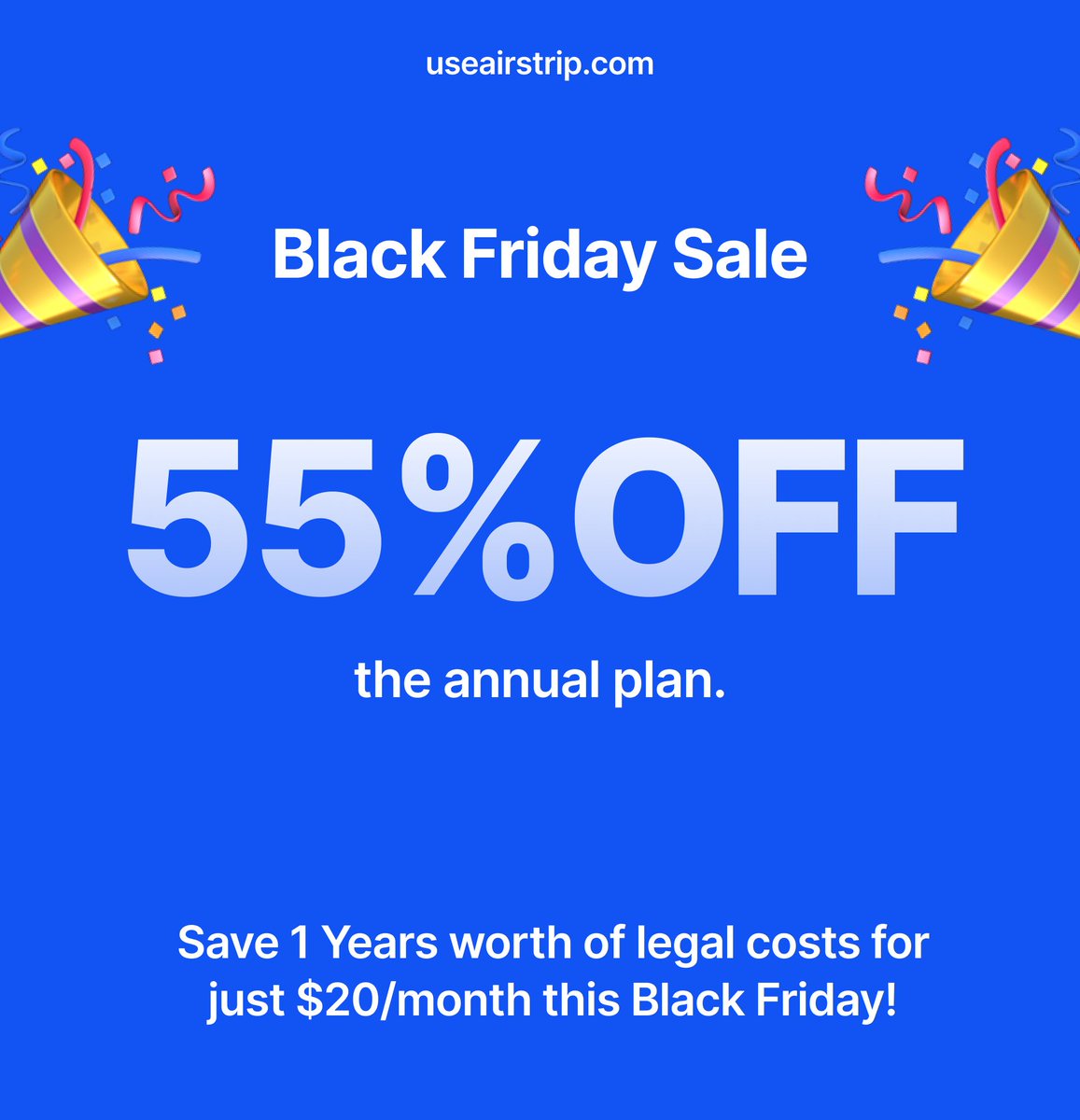 shanjai_raj's tweet photo. 🎉 BLACK FRIDAY SALE 55% OFF 🎉

Get 55% (save $300) off, on our Annual Plan: https://t.co/RaZsxzR6D0

The Black Friday Sale cuts the price from $50/month to just $20/month. Save 1 Full Year's worth of Legal Costs.

⏰ The Sale expires in 42 Hours. Grab it before it ends.