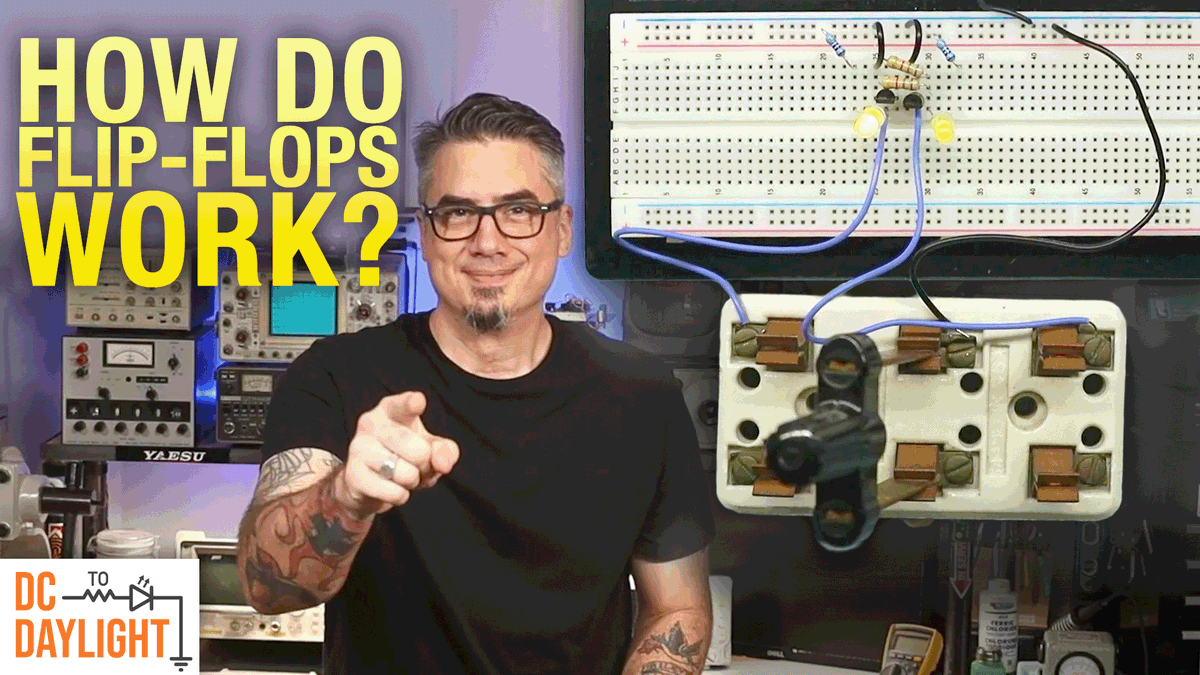 How do flip-flops work in digital electronics? On #DCtoDaylight, Derek covers the basics! He gives you both the theory of how multiple types of flip-flops work, as well as some example circuits built on a breadboard bit.ly/3MTq8e5