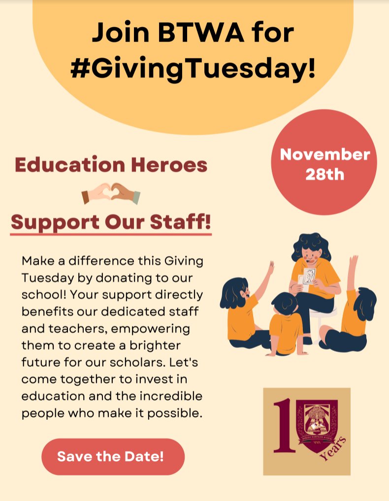 Save The Date!

GIVING TUESDAY is coming on November 28th! 

Support the staff at BTWA with any amount to your donation - no amount is too little.

More information to come.

#btwa10 #btwa #givingtuesday