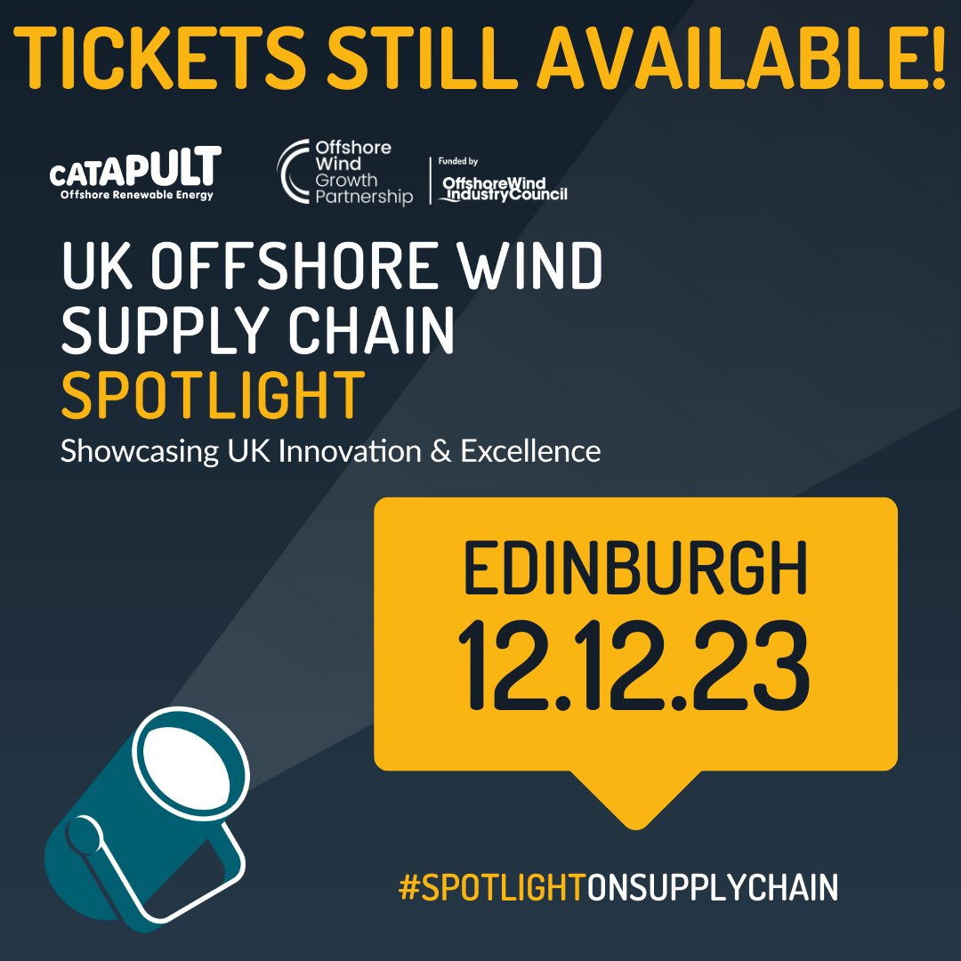 ORECatapult's tweet photo. Tickets are still available for our #spotlightonsupplychain event!

🛍️ Dive into the latest tech in the offshore wind supply chain
💼 Watch entrepreneurs pitch to investors
🤝 Network with industry leaders
🌐 Shape the future of offshore wind!

Register: https://t.co/1INUgYZ4s2 https://t.co/SqERUUamvs