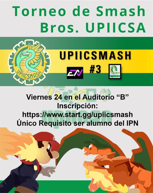 ⚙️Alguien del IPN por aquí? 👀

🟣Estaremos presentes este Viernes 24 de noviembre apoyando el torneo de Super Smash Bross.

🟢Organizado por los chicos de la UPIICSA
 
No te quedes fuera. 👇
start.gg/tournament/upi…

#GoEnvy
#SmashBrosSP