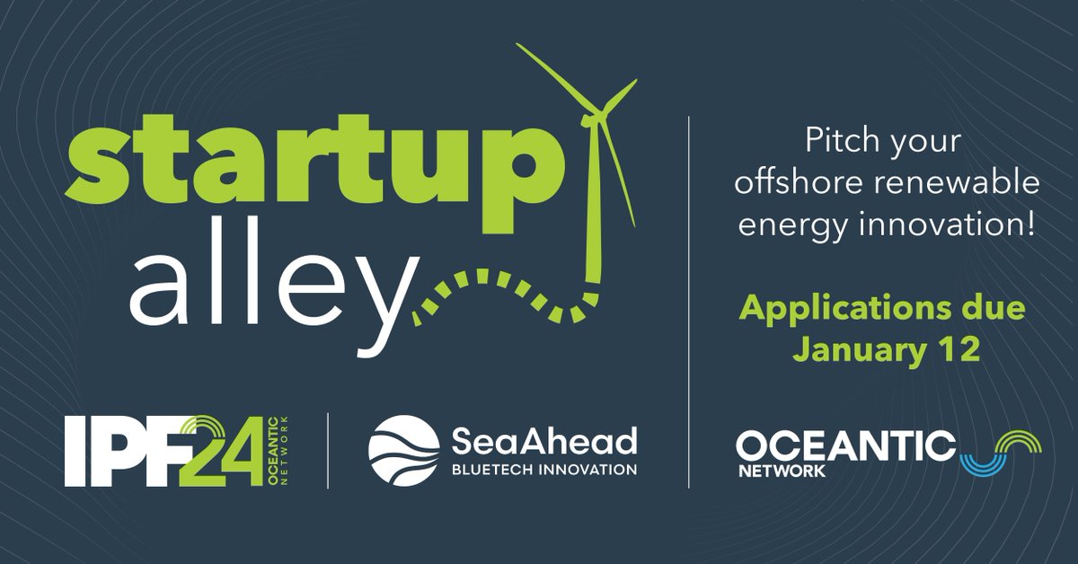 Applications for Startup Alley at buff.ly/3SO5EHx are open! The 10-12 selected startups will pitch their #OSW innovations directly to industry. Find out more and apply here: 
buff.ly/3ugKXdj 
#IPFConf #IPF2024 #SeaAhead #bluetech #offshorewind #renewables