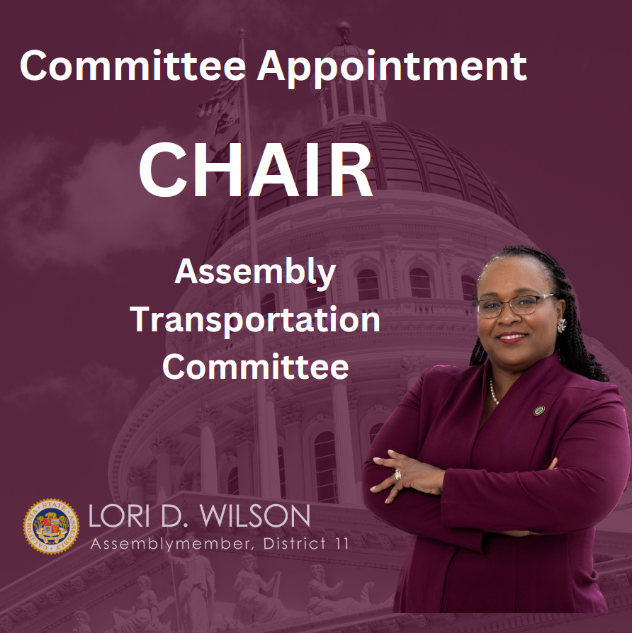 Assemblywoman Lori D. Wilson (@asmloridwilson) on Twitter photo I would like to express my gratitude to <a href="/CASpeakerRivas/">Speaker Robert Rivas</a> for trusting me to Chair the Assembly Transportation Committee. I look forward to working with my colleagues in the Legislature to advance responsible and effective transportation policies that benefit all Californians. I would like to express my gratitude to <a href="/CASpeakerRivas/">Speaker Robert Rivas</a> for trusting me to Chair the Assembly Transportation Committee. I look forward to working with my colleagues in the Legislature to advance responsible and effective transportation policies that benefit all Californians.