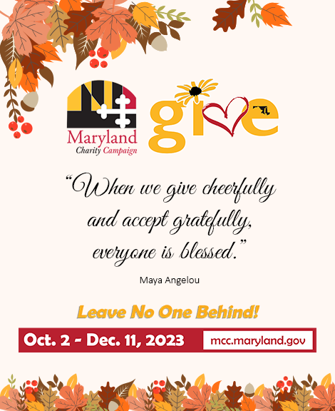 marylandcharity's tweet image. In the spirit of giving thanks, consider paying it forward. Please visit hubs.ly/Q025NwGD0 and give any amount to a cause you care about today.  Thank you for showing that we Leave No One Behind!  #MCCMatters