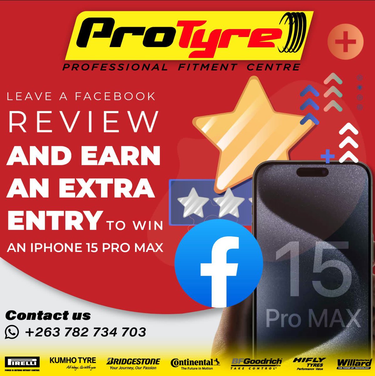 🎉 *ProTyre* is giving away an iPhone 15 to one lucky WINNER! 📱🌟Don't miss out to win big. 

Just follow the steps:
#ProTyre #fambamurume