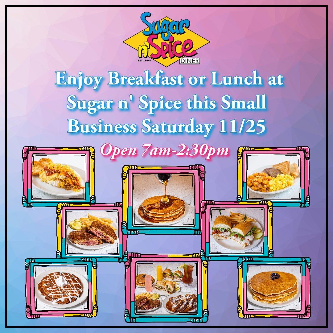 EatSugarNSpice's tweet photo. Supporting local businesses is not just a trend, it's a way of life! Celebrate Small Business Saturday with Breakfast or Lunch at Sugar n' Spice! 🌟🛍️ #SmallBusinessSaturday #ShopLocal #eatsugarnspice #eatlocalohio #cincinnati #OTR #BlueAsh https://t.co/EDvYO3Dg3q