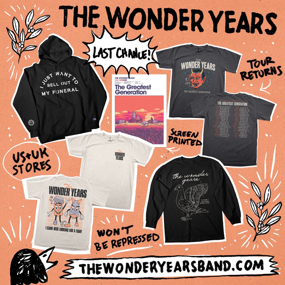 On both our US and UK stores, we’ve launch what remains of The Greatest Generation Tour merch. Most of this stuff will never be printed again & is at a steep discount. Everything is at thewonderyearsband.com & the UK store is a link in the menu. Thank you for an amazing tour 🙏