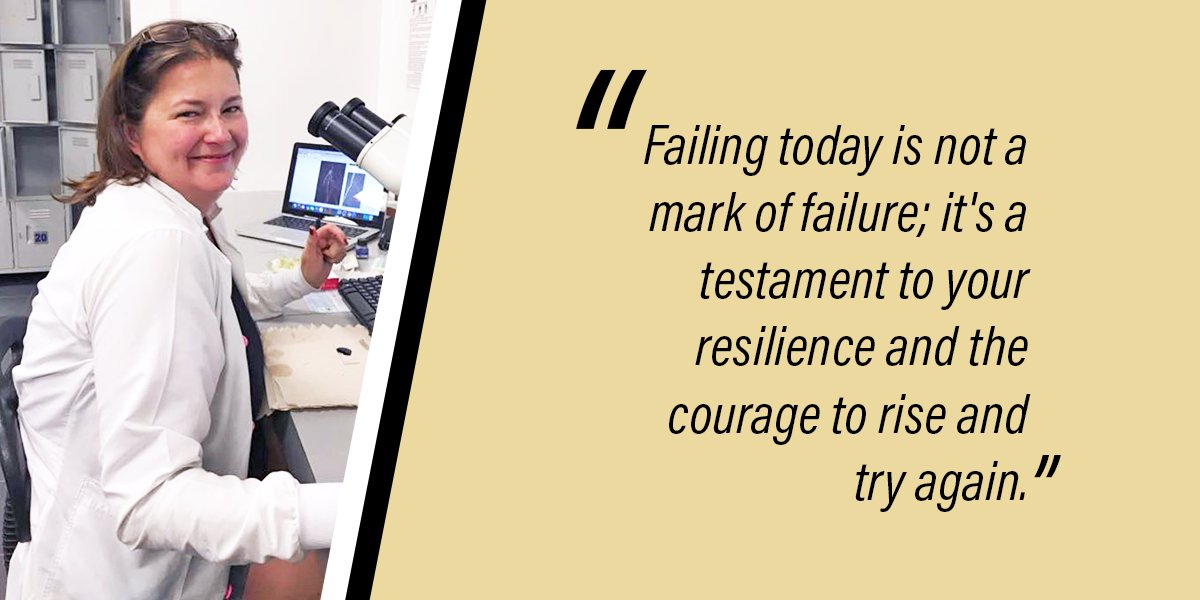 GradPurdue's tweet photo. @‌PurdueBPP Ph.D. #GradPurdue student, Denise Caldwell, shares some great advice on resilience. We couldn’t have said it better, Denise! The #PersistentPursuit of the #NextGiantLeap means we try again, and again, and again until the job is done. 🚂💪 https://t.co/2fTbco8gJV