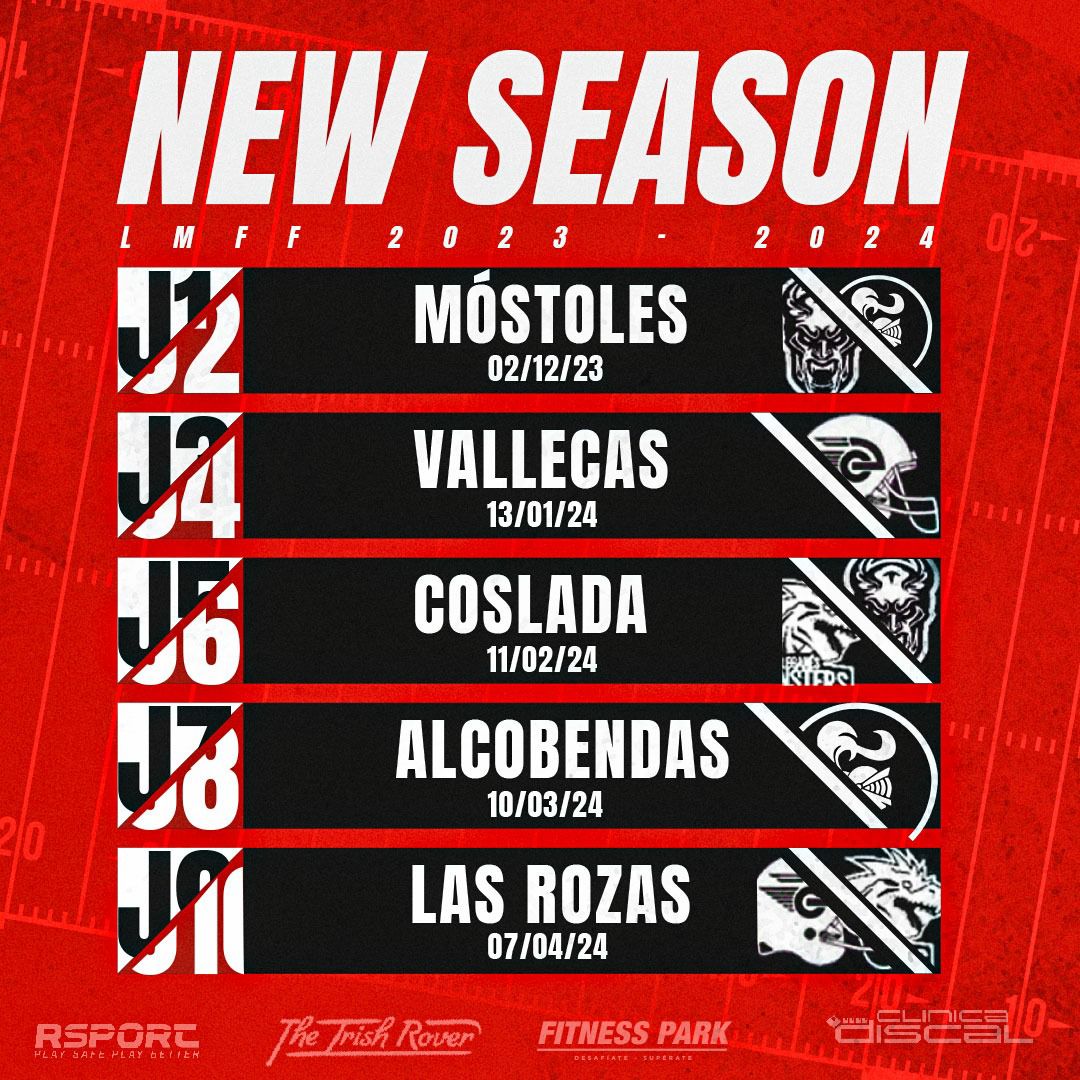 MadridCapitals's tweet photo. CALENDARIO LMFF FEM 🗓️

Aquí os dejamos las fechas y los equipos a los que nos enfrentaremos en esta nueva temporada de la Liga Madrileña de Flag Football Femenina.
¡Esperamos veros apoyando en la grada!❤️‍🔥

@TheIrishRoverM 
#GoCaps https://t.co/SIt8FdPg3M
