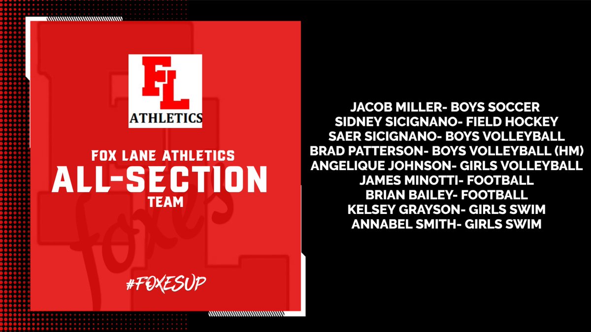 Congratulations to all of your Fall All Section athletes!! Those who receive all section, have also received all league and all conference (for those sports that have it). FOXES UP!!