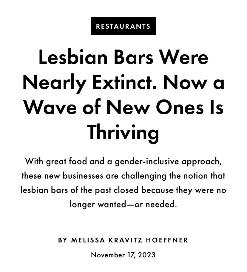 Good news from Bon Appétit magazine this week! -Alyse #lesbian #lesbianbars #lesbianbar