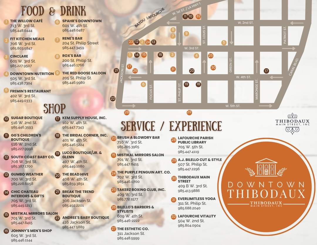 LA_CajunBayou's tweet photo. As we move into the season of gift giving, we encourage everyone to #GeauxLocal this year! Downtown Thibodaux is a great place to start with a variety of locally owned shops and restaurants.
Our friends at Thibodaux Main St. have helped us out with this handy guide below! https://t.co/0aI0aWYSnE