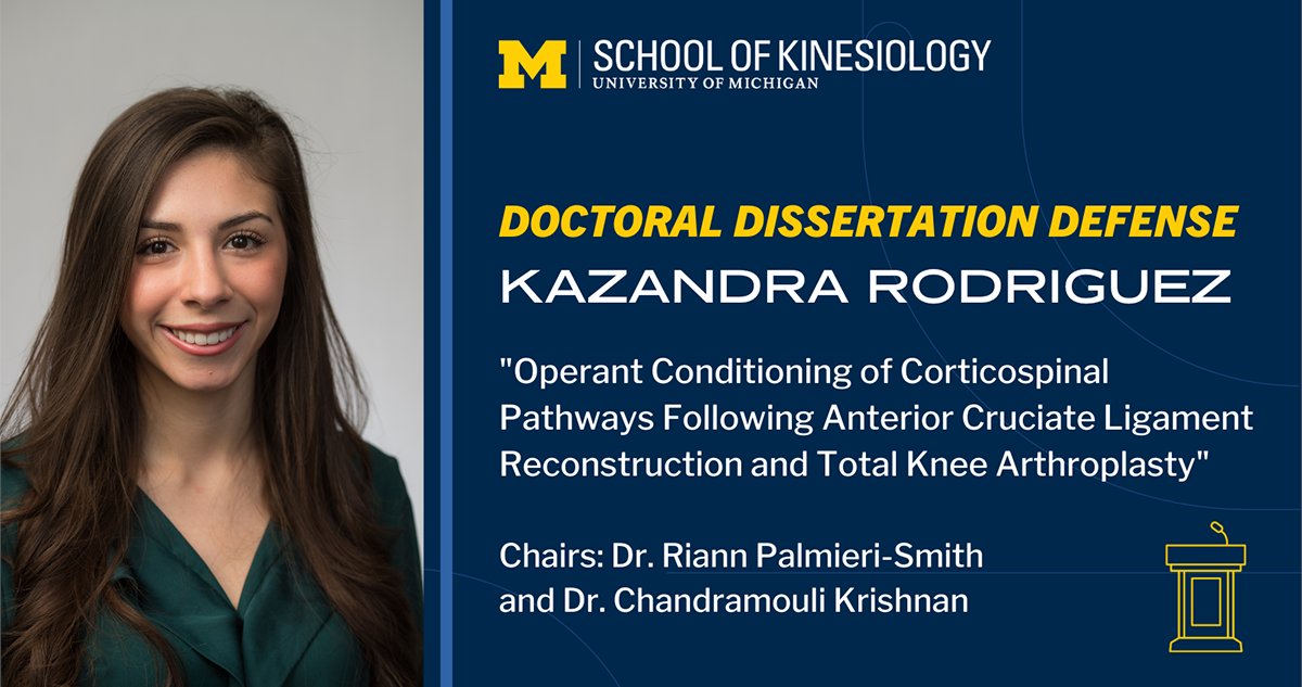 Michigan Kinesiology (@umkines) on Twitter photo Fri 12/8, 1:30pm -- Kazandra Rodriguez disseration defense:
👏 Earl Lewis Conf Rm, 3rd fl Rackham; or
💻 Zoom: myumi.ch/RpjXd (Passcode 038015).
Abstract: myumi.ch/m7QWG. Co-Chairs: Dr. <a href="/riannps/">Dr. Riann Palmieri-Smith</a> and Dr. Chandramouli Krishnan. Fri 12/8, 1:30pm -- Kazandra Rodriguez disseration defense:
👏 Earl Lewis Conf Rm, 3rd fl Rackham; or
💻 Zoom: myumi.ch/RpjXd (Passcode 038015).
Abstract: myumi.ch/m7QWG. Co-Chairs: Dr. <a href="/riannps/">Dr. Riann Palmieri-Smith</a> and Dr. Chandramouli Krishnan.