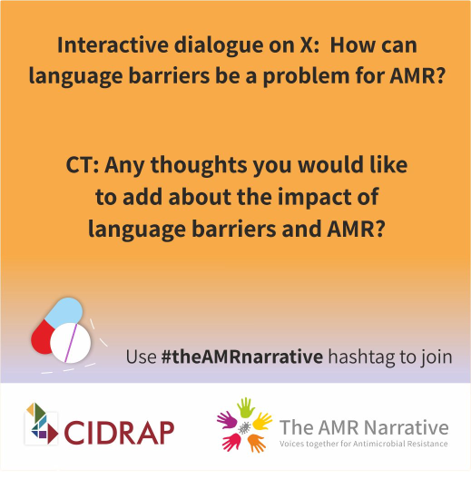 CT: Any thoughts you would like to add about the impact of language barriers and AMR? 

#theAMRnarrative 

#WAAW #WAAW2023 #WAAW23 #AntimicrobialResistance #AMR