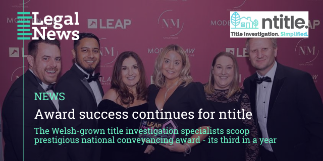 NEWS 

Award success continues for <a href="/NTitleLtd/">ntitle Ltd</a> 

The Welsh-grown title investigation specialists scoop prestigious national conveyancing award after being named Service Provider of the Year at the Modern Law Conveyancing Awards 

legalnewswales.com/news/award-suc…

#Legal #news #Wales