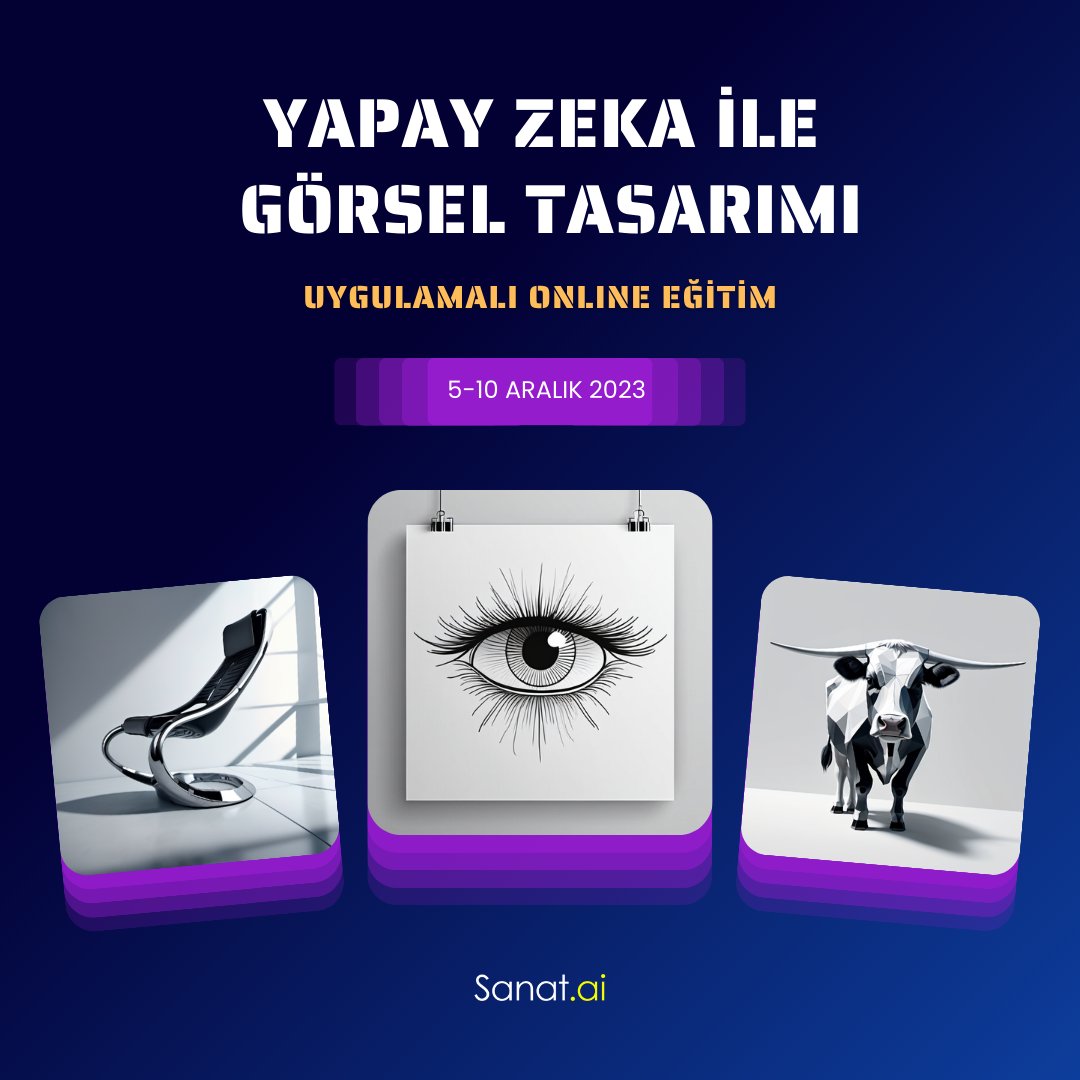 Stable Diffusion başta olmak üzere yapay zeka ile görsel tasarım araçlarını detaylı incelediğimiz online uygulamalı eğitimimiz için kayıtlar başladı 🚀 Detaylı bilgi için ⏩ sanat.ai/online-egitim