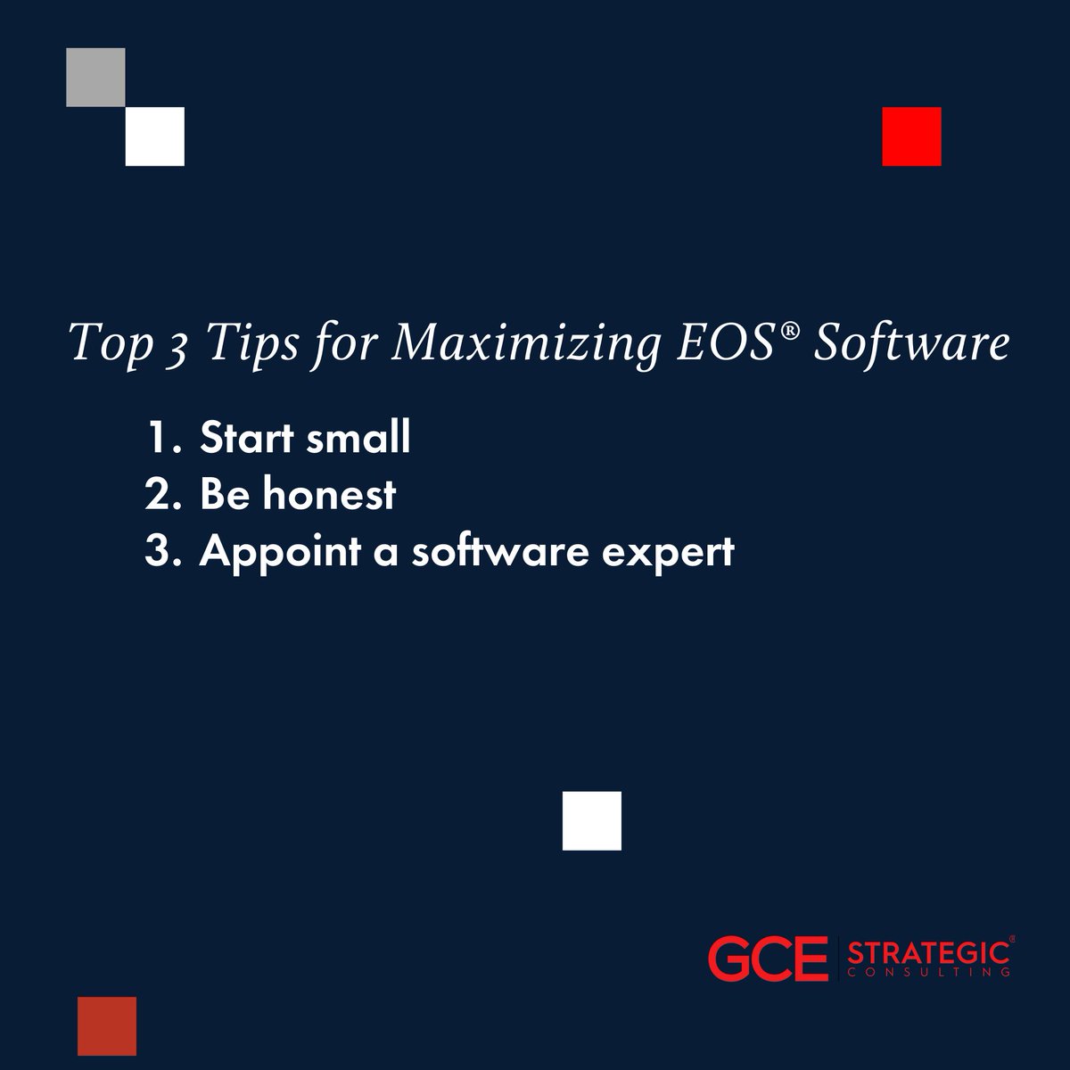 gceconsultants's tweet image. Streamline your operations with EOS® software, all in one place. 📅
💡 Our Top Tips: 
1️⃣ Start small 
2️⃣ Be honest 
3️⃣ Appoint a software expert
Explore more EOS® software tips in our blog. Let's boost your business's efficiency together. 🤝 #EOSSoftware