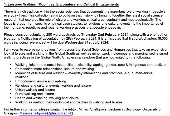 CaudwellJ's tweet photo. T&amp;F Advancing Leisure Studies Series: edited books. The editors @baresociologist @MarkAshtonBerry share this call for chapters for 1. Leisure Walking 2. Criminology, Leisure and Sport @betterberunning https://t.co/vusDbsqmXn