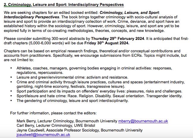 Jayne Caudwell (@caudwellj) on Twitter photo T&F Advancing Leisure Studies Series: edited books. The editors <a href="/baresociologist/">Miriam Snellgrove</a> <a href="/MarkAshtonBerry/">Mark Berry</a> share this call for chapters for 1. Leisure Walking 2. Criminology, Leisure and Sport <a href="/betterberunning/">Simon Whitmore</a> T&F Advancing Leisure Studies Series: edited books. The editors <a href="/baresociologist/">Miriam Snellgrove</a> <a href="/MarkAshtonBerry/">Mark Berry</a> share this call for chapters for 1. Leisure Walking 2. Criminology, Leisure and Sport <a href="/betterberunning/">Simon Whitmore</a>