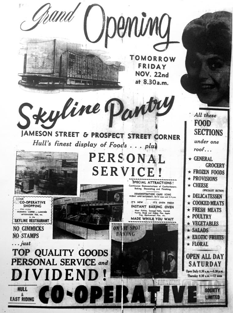 shipsinthesky63's tweet photo. #OTD 60 years ago, the fancy Skyline Pantry in Hull’s Central Co-op finally opened & #AlanBoyson’s completed THREE SHIPS mosaic was unveiled ~ 60 years young still looking AMAZING. 💙💙💙
Here are some ads for the GRAND OPENING from the 1963 in Hull Daily Mail. #Hull #Coop https://t.co/pmbf2K0rxW