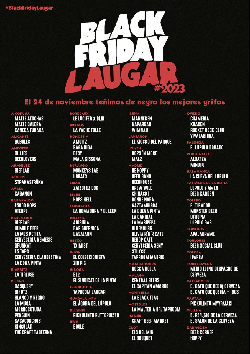 Este viernes 24 de noviembre, celebramos nuestro particular #BlackFriday2023 tiñendo de negro los mejores cañeros.🖤
Salud y petróleo tropa⛽

#BlackFridayLaugar
#HelloDarknessMyOldFriend