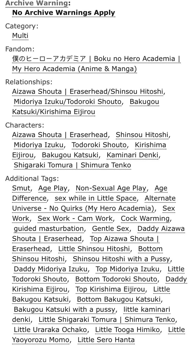 🧸In Those Little Spaces
🧸Aizawa/Shinsou + More
🧸Written for <a href="/DadZawaBang/">Dad Zawa</a> 
🧸Accompanying art by the awesome @theboytripstar 
🧸archiveofourown.org/works/51766477

Shouta looks down to find hazy, purple eyes staring up at him from between his legs.