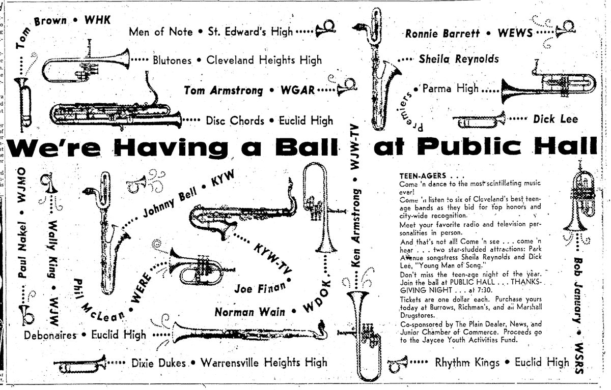 We're Having a Ball at Public Hall, Thanksgiving Night, from the Plain Dealer, November 27, 1957. #ThisWasCle #Cleveland