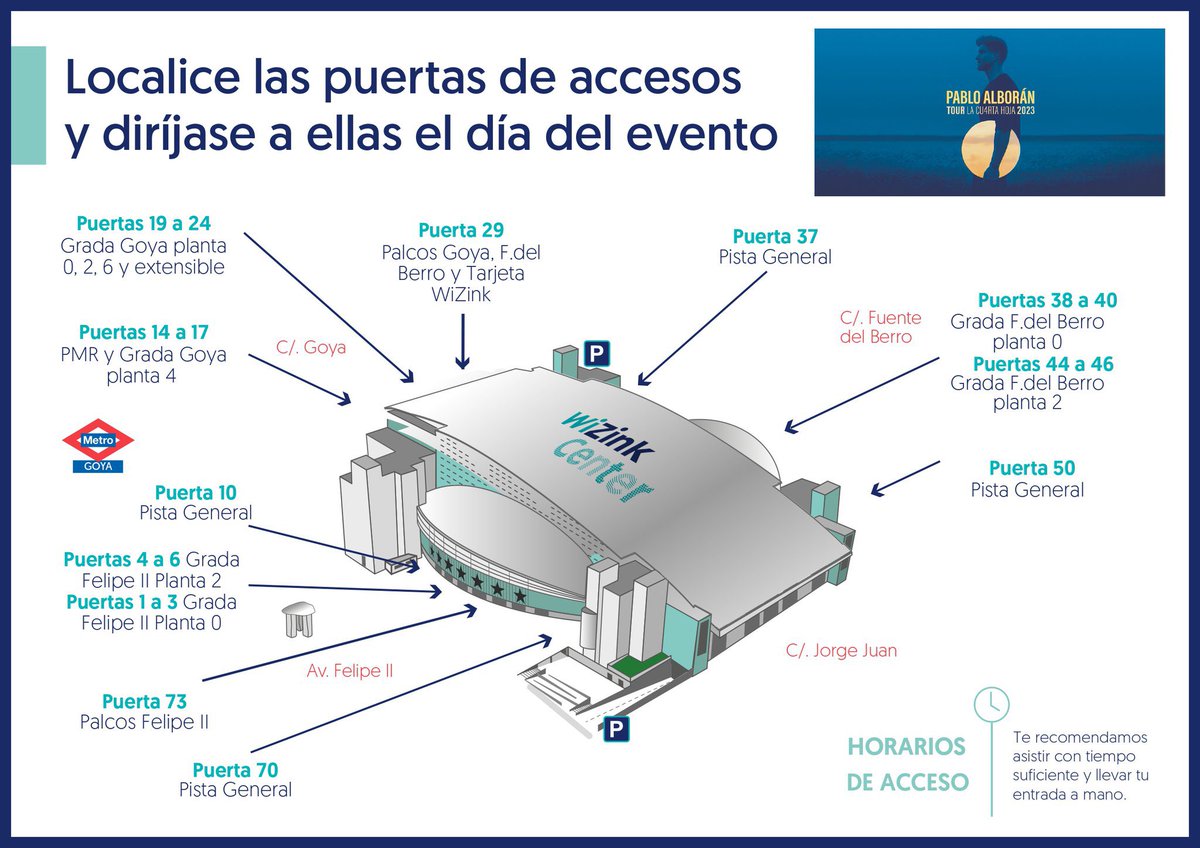 HOY FIN DE GIRA <a href="/pabloalboran/">Pablo Alborán</a> EN ESPAÑA 🇪🇸 🥳

🕖 Apertura de puertas: 19:30 horas
🎶 Inicio del concierto: 21:00 horas
🎟️ Entradas Agotadas ❌ 🎟️ 

Mapa información puertas acessos ⬇️