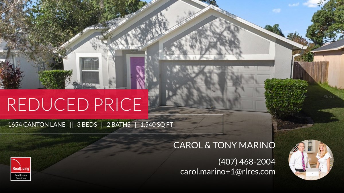 CarolandTonyCRR's tweet photo. 📍 Reduced Price 📍 This recently reduced home at 1654 Canton Lane in Oviedo won't last long, so, don't wait to set up a showing! Reach out here or at (407) 468-2004 for more information!

Carol &amp; Tony Marino
Broker/Owner
Real Livi... https://t.co/GesogUk7tF https://t.co/XC4I6ZhCKJ