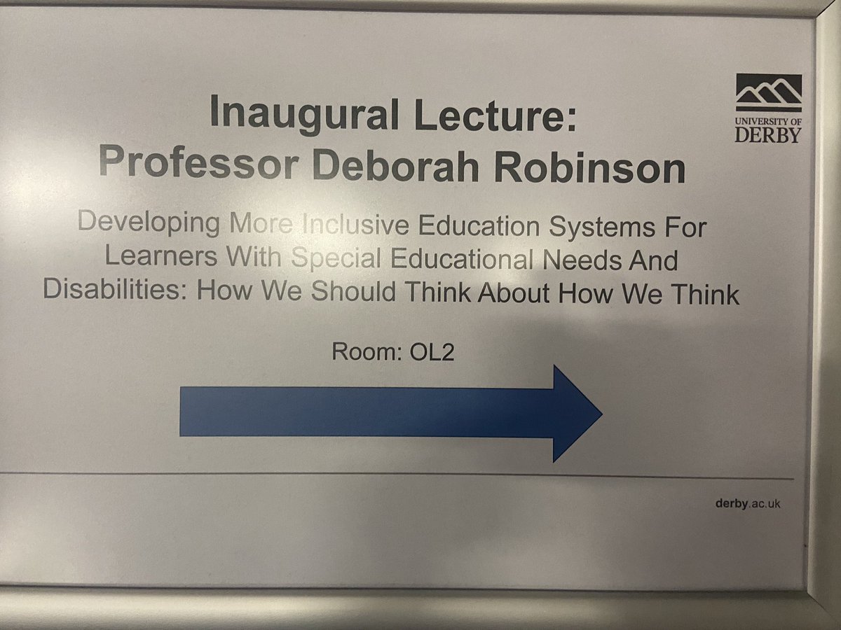 At the Inaugural lecture for the wonderful Professor Deborah Robinson @derbyuni. Looking forward to listening to her ideas for developing more inclusive education systems. #inclusion #send #specialeducationalneeds #education