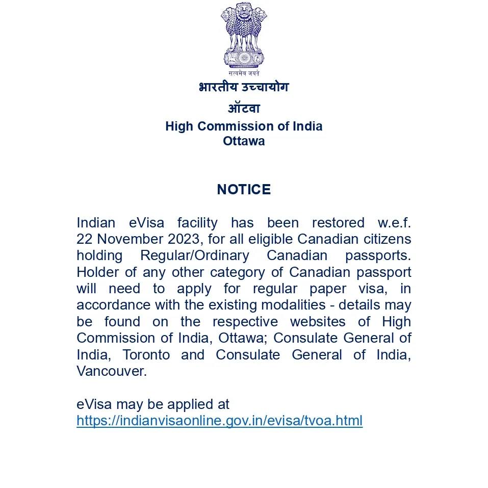 ravindraJourno's tweet photo. 🇨🇦🇮🇳Great news for Canadians looking for an Indian eVisa!

India has resumed e-visa services for Canadian nationals. ✈️

Visa services in Canada were suspended in September amid a diplomatic row with the country. 

#IndiaCanada #evisa @ravindraJourno https://t.co/FFfyJVVyxo