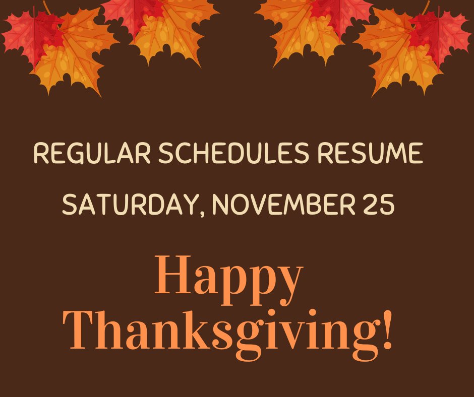 Thanksgiving is tomorrow! Some Seattle Parks & Recreation facilities will be closed -- some others will be open modified hours -- and all parks will be open as usual. Normal schedules resume on Saturday, November 25. For details, see our blog, brnw.ch/21wEG4m