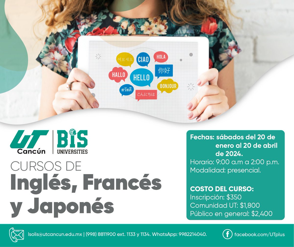 msalinas21's tweet photo. #22denoviembre #Cancún 
UT CANCÚN BIS INVITA:
Cursos de idiomas #inglés, #francés y #japonés. Mayores informes al WhatsApp: https://t.co/uLqywWGHDn
#OrgulloUT #SomosBIS #QuintanaRoo https://t.co/NHOPYnJ459
