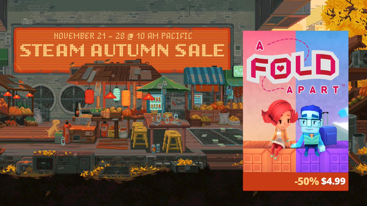 LRGthunder's tweet image. ❤️ Hello everyone! ❤ ️

We are a part of the Steam Autumn Sale with A Fold Apart! Its going on sale for 50% off for this week!
If you&apos;re interested in solving challenging origami folding puzzles, check us out on Steam!

store.steampowered.com/app/451310/A_F… #WishlistWednesday