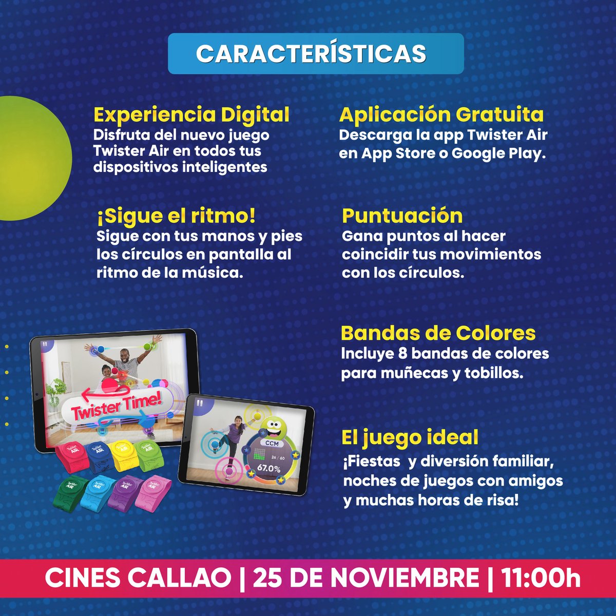 🕚 Marca el 25 de noviembre en tu calendario. 

#TwisterAir en Cines Callao, Madrid  11:00h

Juegos en pantalla, diversión sin fin y la emoción de ser parte de algo único ¿Te lo vas a perder?

#Hasbro #DiversiónEnFamilia #Madrid