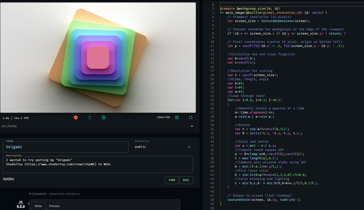 Ported my Origami shader to WGSL:
compute.toys/view/747