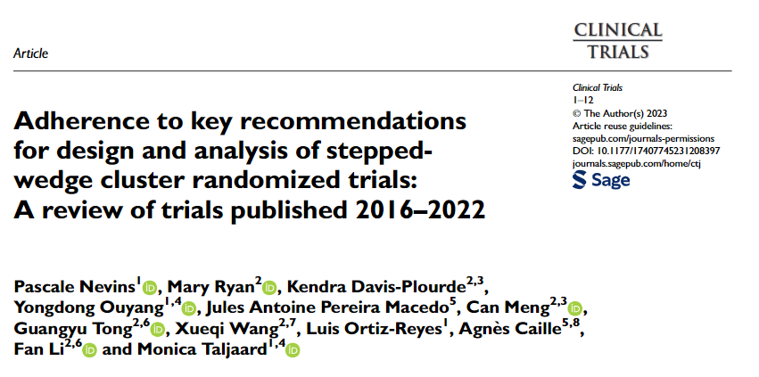 Wondering how well we adhered to key recommendations when working with stepped-wedge cluster randomized trials in the past half decade? Check out this most recent systematic review led by @PascaleNevins with @Marym_Ryan @douyang3 @CanMeng47 @TonyGuangyuTONG and others.