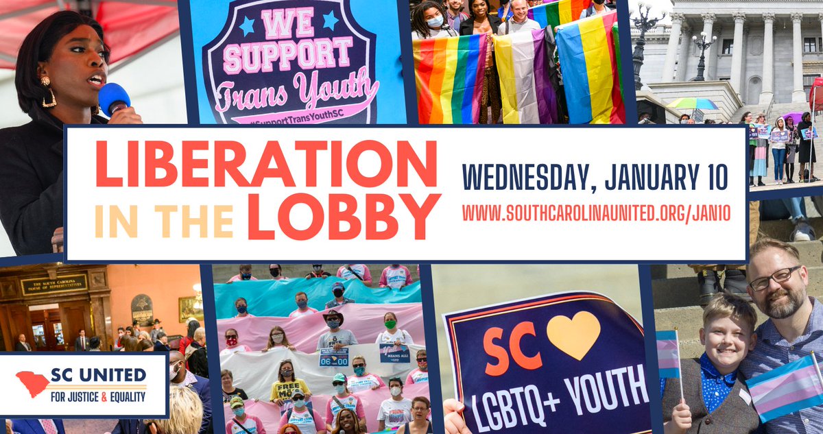 In #SouthCarolina, we want to start the 2024 legislative session out strong and push back on anti-#LGBTQ attacks. Please RSVP for the Liberation in the Lobby event, a legislative kick-off on Weds 1/10, in Columbia at the SC Statehouse: bit.ly/3RaAUz7