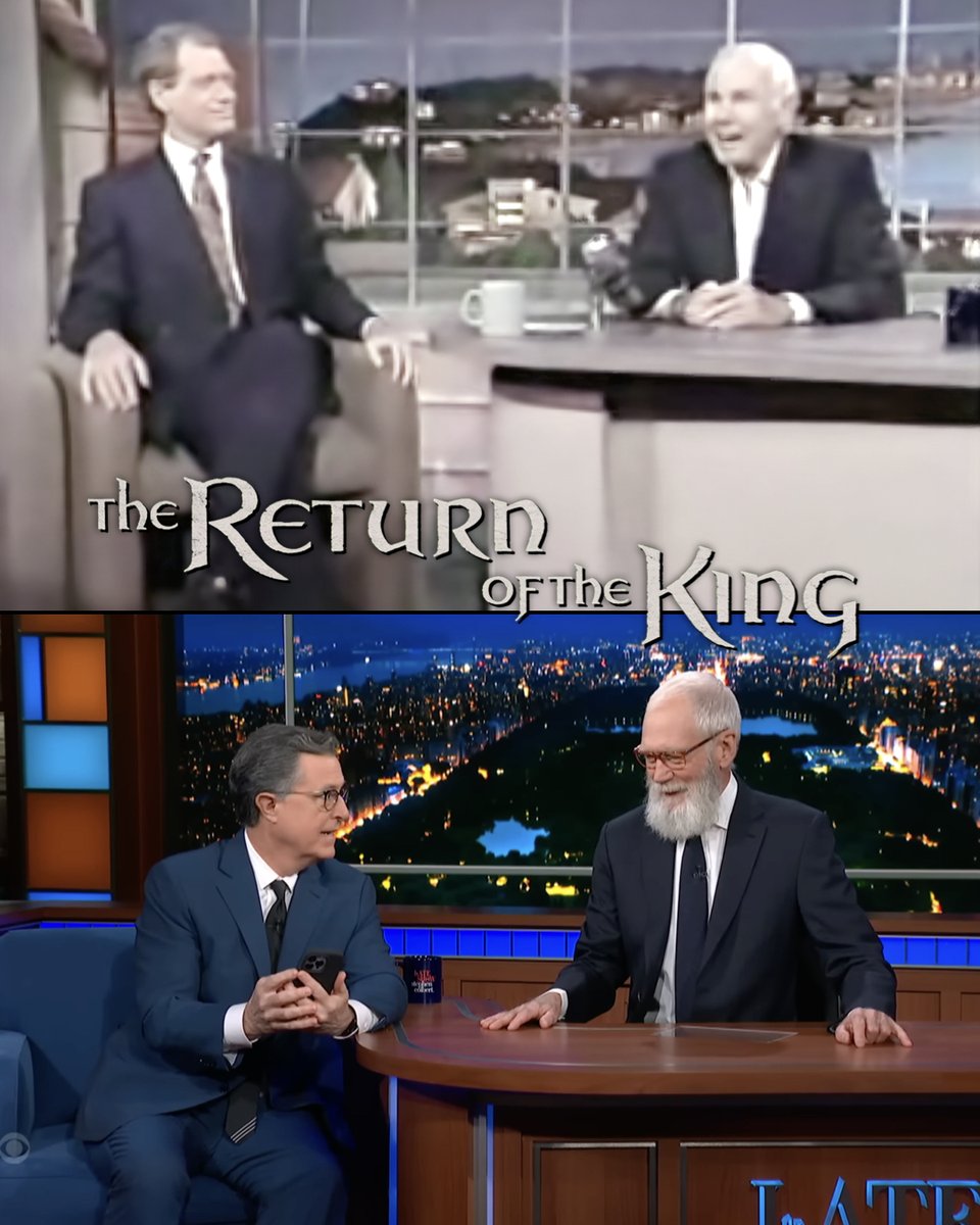 JoshKlenert's tweet image. Return of the King(s): #JohnnyCarson ➡️
@Letterman (in 1994) and David Letterman ➡️
@StephenAtHome (2023). #LateShow @LateShow @colbertlateshow #TheLateShow
