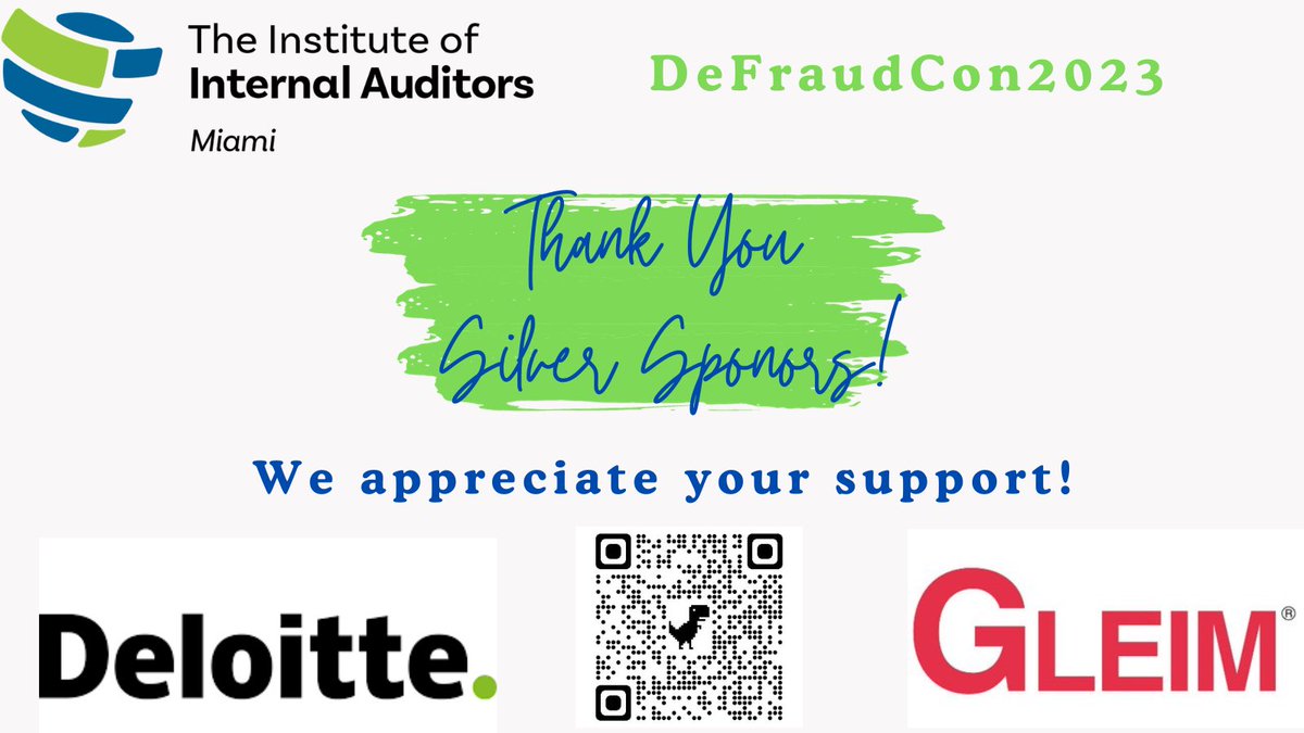IIAMiami's tweet photo. We are excited to share our Silver Sponsors for #DeFraudCon2023!  Thank you @Deloitte and @gleim for supporting the IIA Miami Chapter and DeFraudCon2023!  Our conference would not be possible without our amazing sponsors!  Register at https://t.co/UJKuGZqZpz https://t.co/P1x7kTWUDi