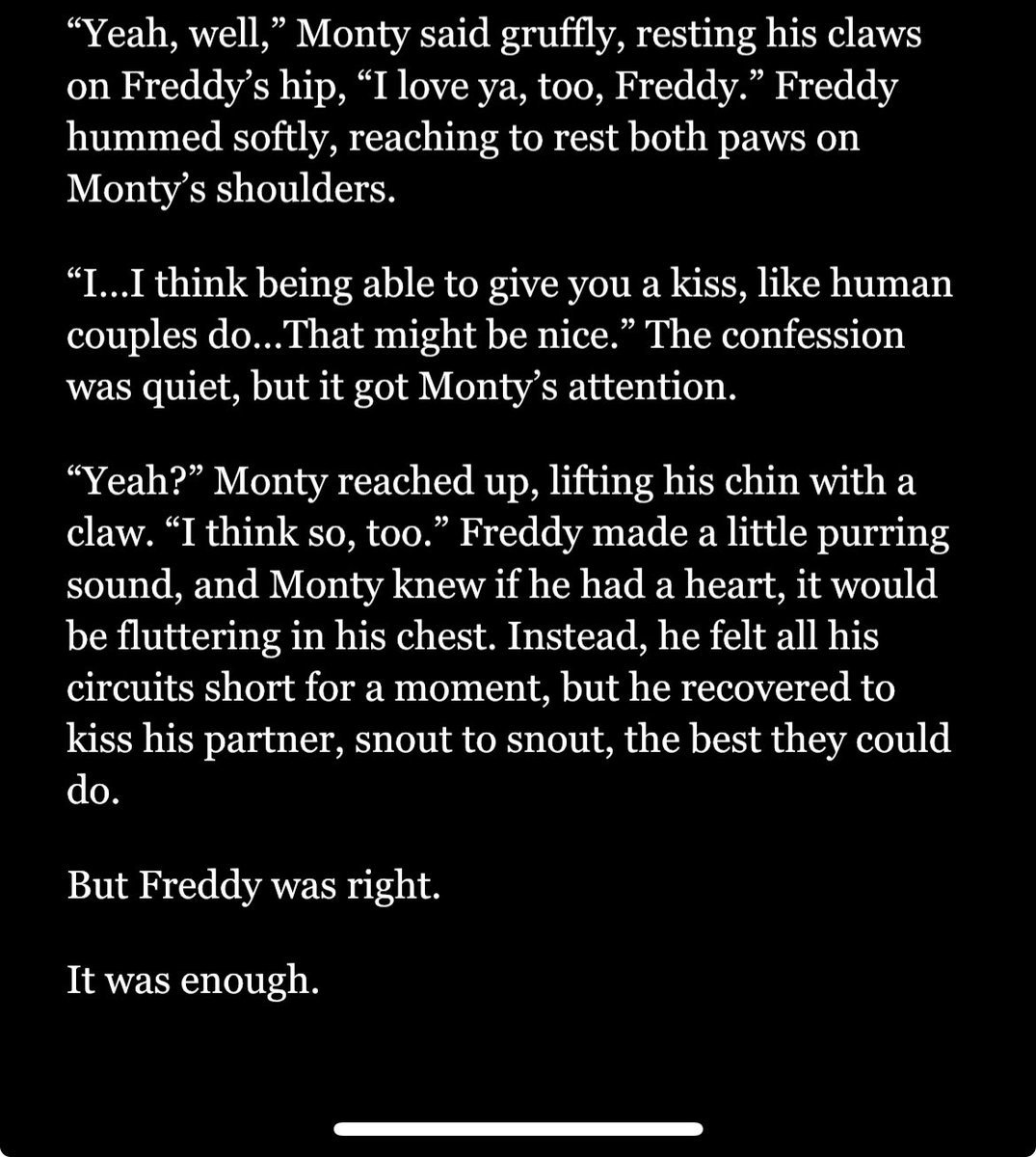 queenvengance's tweet image. Queenie, the fronnie stan, posting a Monteddy drabble that’s been sitting in drafts for a year??? 

Who am I??? (I wrote this to spite someone)

They’re just sentient animatronics btw🐊🐻

#montygator #glamrockfreddy #drabble #fnaf  #fnafsecuritybreach