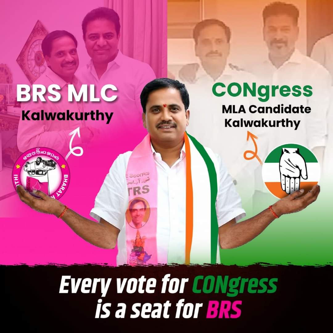Vote for CONgress is a seat for BRS! 

#BRSCongressBhaiBhai #ByeByeKCR #CongressMuktBharat