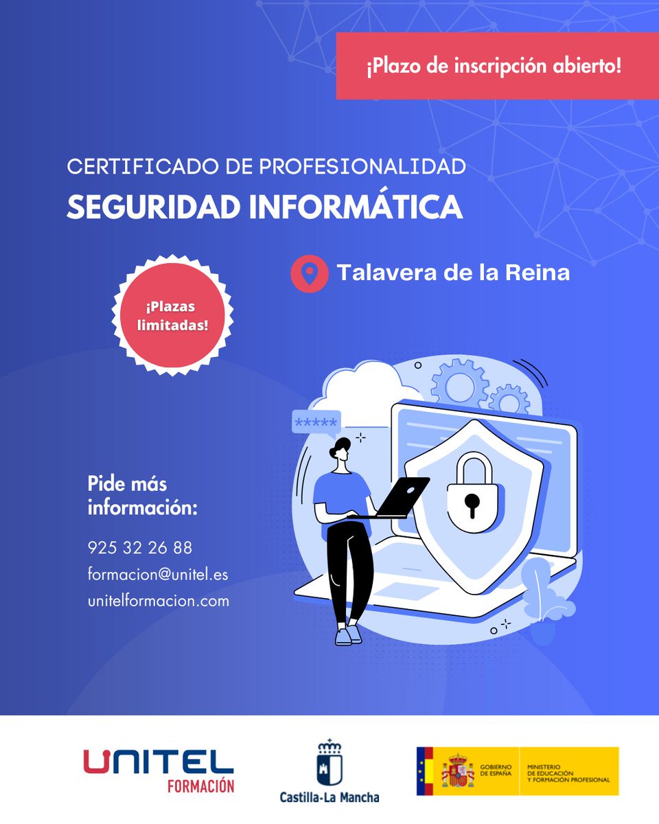 UnitelFormacion (@unitelformacion) on Twitter photo ¡Tenemos nuevo Certificado en Talavera de la Reina!
Nuestro #Certificado es totalmente gratuito, contiene prácticas en empresas del sector y puede solicitar diferentes #becas y ayudas durante todo el periodo del curso.
Más info en:
formacion@unitel.es
925 32 26 88 ¡Tenemos nuevo Certificado en Talavera de la Reina!
Nuestro #Certificado es totalmente gratuito, contiene prácticas en empresas del sector y puede solicitar diferentes #becas y ayudas durante todo el periodo del curso.
Más info en:
formacion@unitel.es
925 32 26 88