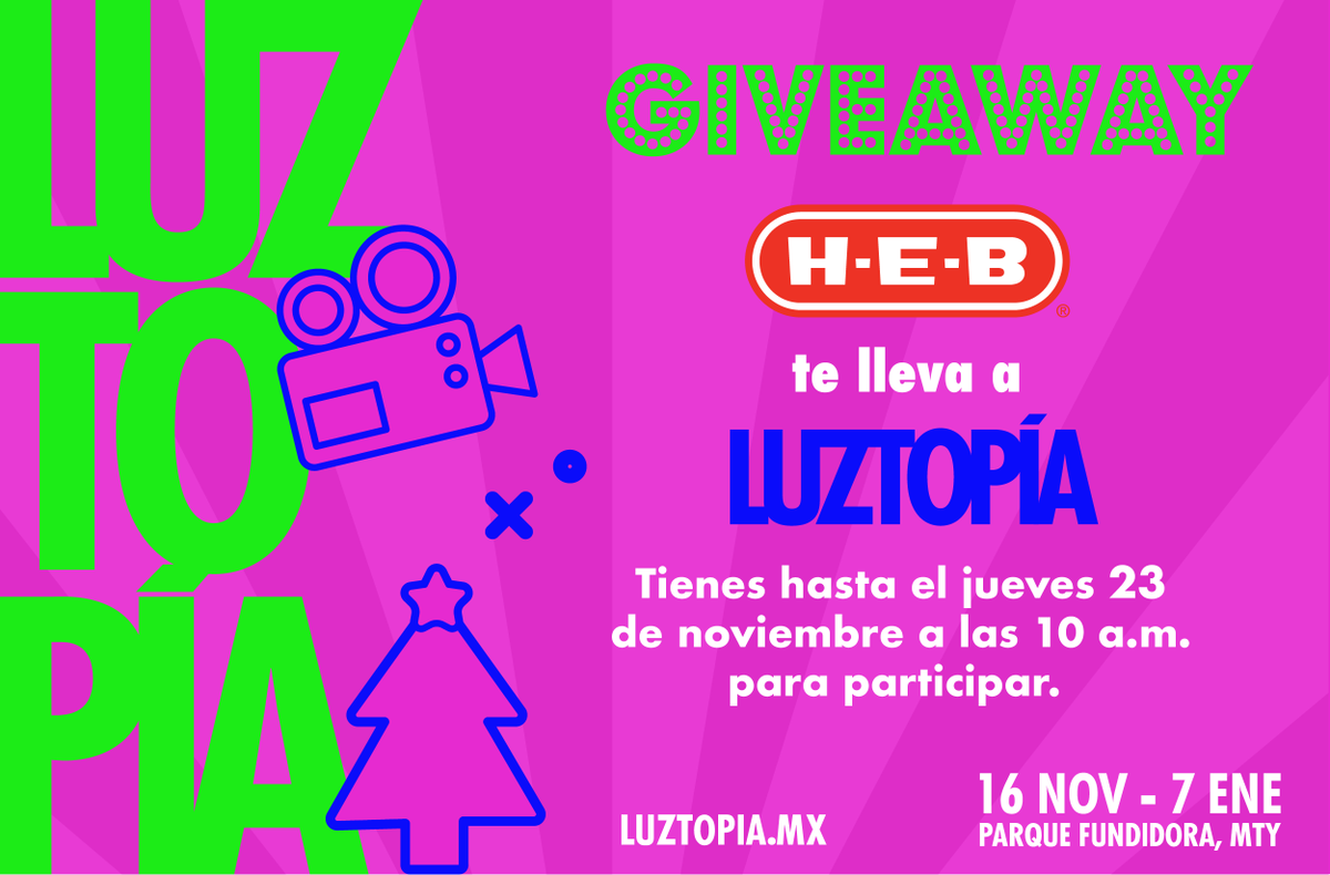 HEB_mexico's tweet photo. H-E-B te lleva a @luztopiamty 2023 ✨​
Sigue estos pasos para participar por uno de los 20 pases dobles: ​
- Dale RT esta publicación 🔃​
- Escribe en comentarios con quién quieres ir​
¡LISTO! Ya estás participando ​
#ENCIENDETULUZ con H-E-B https://t.co/HZaGzO1pOM